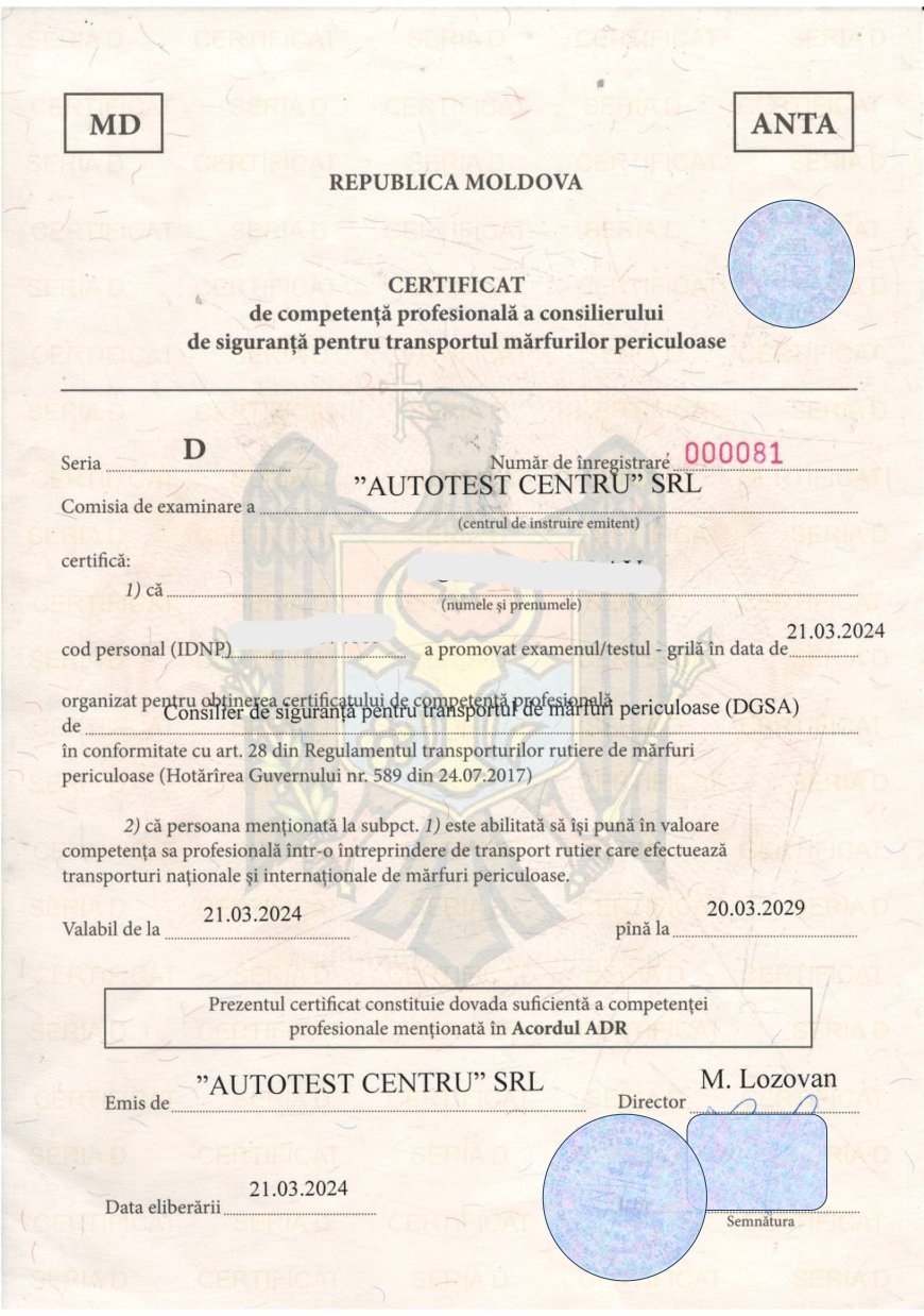 Consilier de siguranță pentru transportul mărfurilor periculoase