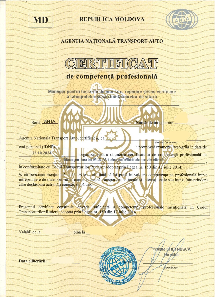 Manager pentru lucrările de montare, reparare şi/sau verificare a tahografelor şi/sau a limitatoarelor de viteză