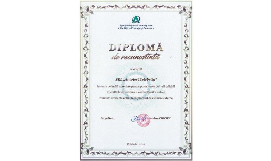 Diplomă de recunoștință ANACEC